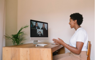 Woman talking on a Zoom meeting